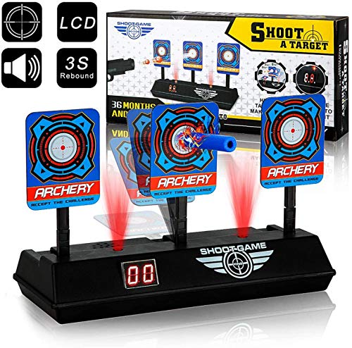 swonuk Objetivos de Tiro Eléctrico, Restablecimiento Automático, Tablero de Puntuación con Pantalla LCD Efecto de Sonido de Luz, Diana para Nerf N-Strike Elite/Mega/Rival Series