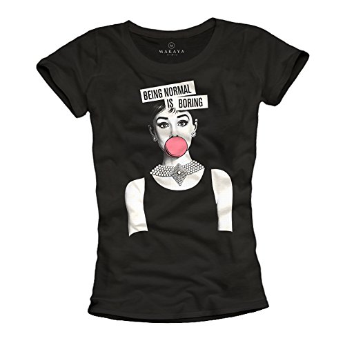 T-Shirt con Frases Divertidas - Being Normal is Boring - Camiseta Audrey Hepburn Negra M