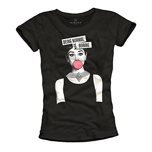 T-Shirt con Frases Divertidas - Being Normal is Boring - Camiseta Audrey Hepburn Negra M T-Shirt con Frases Divertidas - Being Normal is Boring - Camiseta Audrey Hepburn Negra M