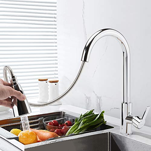 TANBURO Grifo de Cocina con Ducha Extraible para el Fregadero de Cocina,2 Modos de Chorros, Caliente y Fria Disponibles, Giratorio de 360° Acero Inoxidable Grifo de Cocina Latón T4 TANBURO Grifo de Cocina con Ducha Extraible para el Fregadero de Cocina,2 Modos de Chorros, Caliente y Fria Disponibles, Giratorio de 360° Acero Inoxidable Grifo de Cocina Latón T4