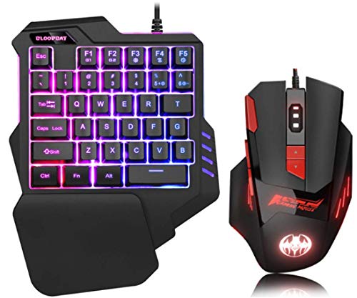 Teclado para Juegos de una Mano 35 Teclas Retroiluminación LED + Ratón para Juegos con Cable con luz de respiración Combo de 7 Botones de Teclado y ratón es Adecuado para PS4,Switch,PC,Xbox One