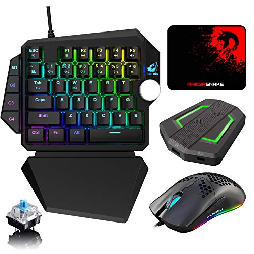 Teclado RGB para juegos Reposamuñecas desmontable + Ratón para juegos programable + Convertidor con retroiluminación LED para Nintendo Switch / Xbox One / PS4 / PC + Alfombrilla de ratón