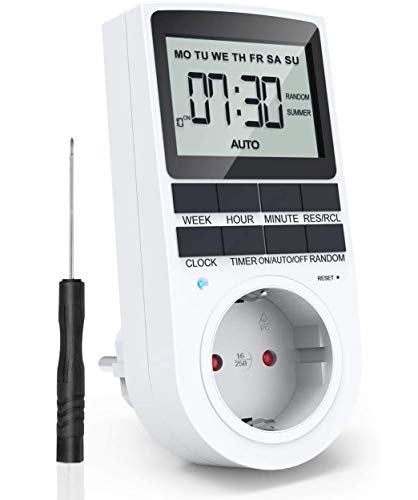 TedGem Temporizador Digital Programable, 10A / 2200W enchufe temporizador Digital enchufe programador semanal para horario Pantalla LCD modo aleatorio antirrobo Ahorrar Energía y Dinero TedGem Temporizador Digital Programable, 10A / 2200W enchufe temporizador Digital enchufe programador semanal para horario Pantalla LCD modo aleatorio antirrobo Ahorrar Energía y Dinero