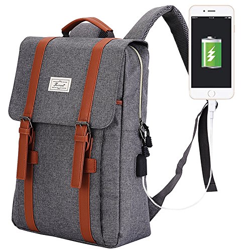 Teimose Mochila portátil de 15,6 Pulgadas con Puerto de Carga USB, iCasso Ligero Funcional Durable Nylon Bolsa de portátil de Viaje(gray)