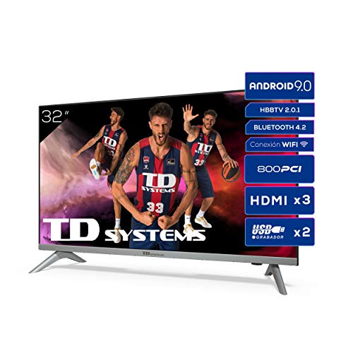 Televisiones Smart TV 32 Pulgadas HD Android 9.0 y HBBTV, 800 PCI Hz, 3X HDMI, 2X USB. DVB-T2/C/S2, Modo Hotel - Televisores TD Systems K32DLJ12HS Televisiones Smart TV 32 Pulgadas HD Android 9.0 y HBBTV, 800 PCI Hz, 3X HDMI, 2X USB. DVB-T2/C/S2, Modo Hotel - Televisores TD Systems K32DLJ12HS