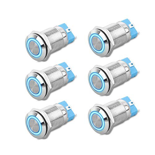 Thlevel 6Pcs Interruptor de Botón de Enganche Autoblocante con LED 12V 12mm Acero Inoxidable Impermeable - para 4 Pin Coche RV Truck Barco SPDT Interruptor de Botón de Encendido/Apagado