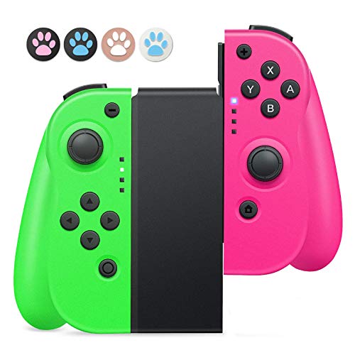 Timoom T13 Mandos para Nintendo Switch, Bluetooth Wireless Controller Gamepad Joystick Controlador De Reemplazo Izquierdo Y Derecho para Joy Con, Doble Vibración y Giroscopio de 6 Ejes（T13 Rosa-Verde）