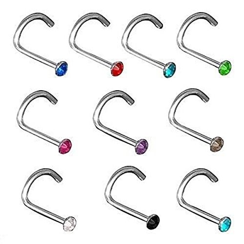 Tinksky 20 Piezas Piercing Joyas para Nariz - Titanio Acero Rhinestone Tinksky 20 Piezas Piercing Joyas para Nariz - Titanio Acero Rhinestone