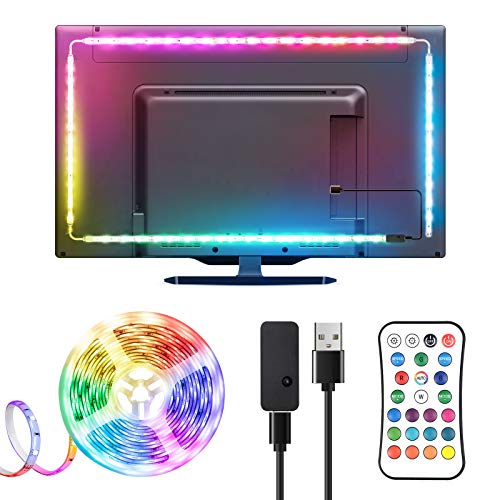 Tira LED TV, TOPYIYI 3M Tiras LED USB con Mando a Distancia, Múlticolores Cinta de Doble Cara 16 Colores y 21 Modos, 5050 RGB Luces LED para TV 40-65 Pulgadas, Habitacion, Cine en Casa , PC, Monitor