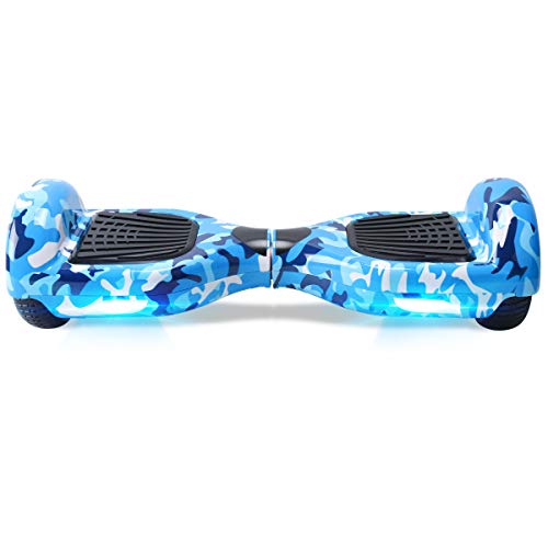 TOEU - Patinete Eléctrico Hoverboard, Ruedas de 6.5", Leds, Potente batería de Litio, Bluetooth, Self Balancing, monopatín eléctrico Auto-Equilibrio (LEDArmyBlue-Bluetooth)