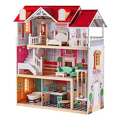 TOP BRIGHT Casa de muñecas de madera con muebles con ascensor TOP BRIGHT Casa de muñecas de madera con muebles con ascensor
