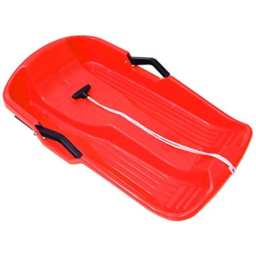 Trineo de nieve de plástico con 2 asas y cuerda de frenos, ligero tablero de trineo para niños y adultos, adecuado para esquí, deslizamiento de césped, arena