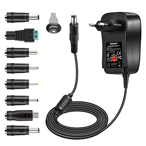 trohestar Universal Conector de Fuente 3V 4.5V 5V 6V 7.5V 9V 12V 34W CA/CC 2000mA con 8 Puntas de Adaptador seleccionables y Enchufe Micro USB, electrónica y Dispositivos USB – 2000 mA MAX