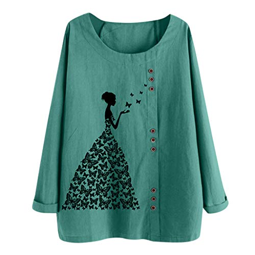 TUDUZ Blusas Mujer Manga Larga Camisas Botón Camisetas Impresión Tops Suelto Talla Extra M-5XL (Verde.h, M) TUDUZ Blusas Mujer Manga Larga Camisas Botón Camisetas Impresión Tops Suelto Talla Extra M-5XL (Verde.h, M)