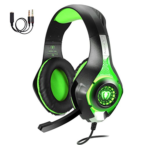 TurnRaise Juego de Auriculares, de 3,5 mm Auriculares de Juegos de Luz LED con Micrófono para iPhone de Playstation 4 PS4 Tablet PC (Verde)