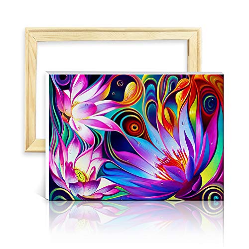ufengke Kit Pintura de Diamantes 5D Loto Colorido Punto de Cruz Diamante Completo DIY para Amantes del Arte, con Marco de Madera, Diseño 25x35cm ufengke Kit Pintura de Diamantes 5D Loto Colorido Punto de Cruz Diamante Completo DIY para Amantes del Arte, con Marco de Madera, Diseño 25x35cm
