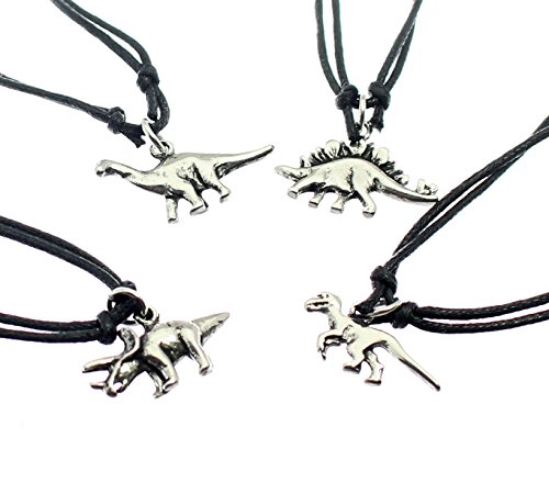 Una de plata dinosaurio colgante de metal de color negro sobre el cordón ajustable - usted recibirá un colgante única - al azar