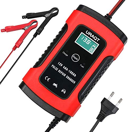 URAQT Cargador de Batería, 6A 12V Mantenimiento Automático e Inteligente con Múltiples Protecciones para Automóviles, Motocicletas, ATVs, RVs, Powersports, Barco