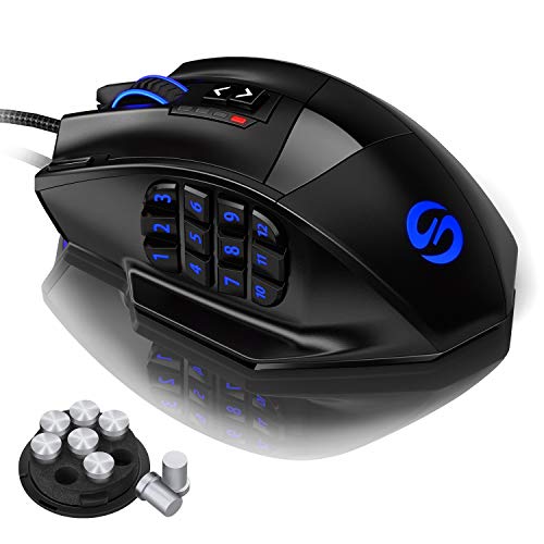 UtechSmart Venus - Ratón láser para juegos MMO, de alta precisión (18 botones programables, 16400 dpi), color negro