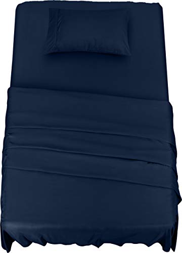 Utopia Bedding Juego Sábanas de Cama - Microfibra Cepillada - Sábanas y 1 Funda de Almohada - (Cama 90, Azul Marino)