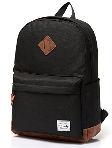 VASCHY Mochila Escolar,Mochila Hombre Mujer Adolescente Resistente al Agua Mochila Casual para Portatil de 15.6 Pulgadas para Instituto Universidad Viaje Negra