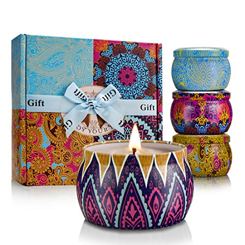 Velas Perfumadas, 5.56oz Cera de Soja, Aromaterapia Velas de Regalo, Juegos de Velas para Cumpleaños, Aniversario, Día de San Valentín, Navidad, Aliviar el Estrés y Uso Diario, Set de 4 Regalos Mujer