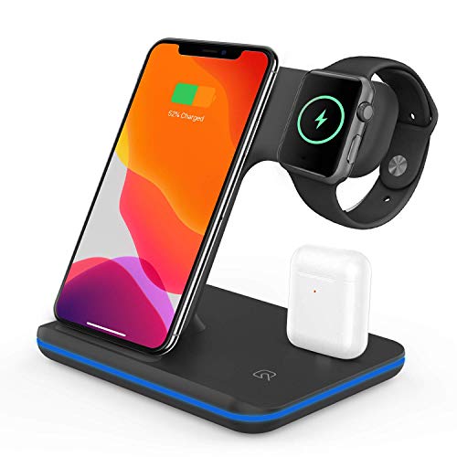 VESSTT Cargador inalámbrico, Cargador inalámbrico rápido Tres en uno, para iPhone 11/11 Pro MAX/X/XS MAX/Apple Watch Series 1/2/3/4/5 Airpods 2, Samsung Galaxy S20, Xiaomi 10 Pro etc (Black)