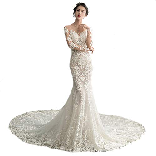 Vestido sin Espalda de Encaje de Cola de Pescado para Mujer Vestido de Noche Elegante de Manga Larga para niña (Color : White, tamaño : L) Vestido sin Espalda de Encaje de Cola de Pescado para Mujer Vestido de Noche Elegante de Manga Larga para niña (Color : White, tamaño : L)