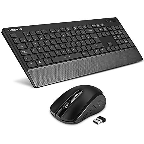 VicTsing Pack de Teclado y Ratón Inalámbricos, Teclado Inalámbricos(QWERTY Español 104 Tecla, USB, 2.4GHz, para PC, Tableta, Ordenador, Smart TV)