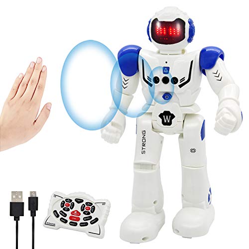 Vindany Inteligente RC Robot Juguete Control Remoto Gesto Robot Kit con programación Intelectual, Cantando y Bailando Robots Recargables multifuncionales para niños (Azul) Vindany Inteligente RC Robot Juguete Control Remoto Gesto Robot Kit con programación Intelectual, Cantando y Bailando Robots Recargables multifuncionales para niños (Azul)