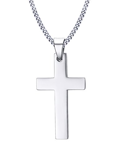 VNOX Hombres de Acero Inoxidable Sencilla Cruz Collar con Cadena de 60 cm de Plata Cubana VNOX Hombres de Acero Inoxidable Sencilla Cruz Collar con Cadena de 60 cm de Plata Cubana