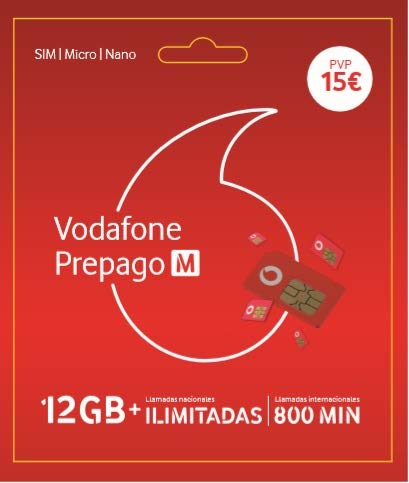 Vodafone Prepago M 12GB + Llamadas ilimitadas Nacionales (800 min internacionales) Roaming Europa EEUU