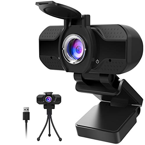 Webcam 1080P Full HD con Micrófono Y Cubierta de privacidad，1080P webcame USB Web Camera con trípode, para Portátil Videollamadas, Conferencias, Juegos, Plug y Play, Cámara Web HD de Enfoque Fijo