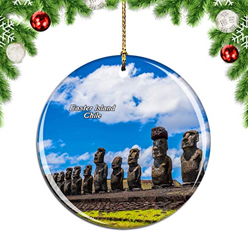 Weekino Chile Parque Nacional Rapa NUI Isla de Pascua Decoración de Navidad Árbol de Navidad Adorno Colgante Ciudad Viaje Colección de Recuerdos Porcelana 2.85 Pulgadas