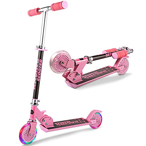 WeSkate Patinete 2 Led Ruedas para 4 a 12 Años Patinete Ajustable, Diseño Plegable, Manillar Ajustable, Carga Máxima de 110lbs (Rosa 1) WeSkate Patinete 2 Led Ruedas para 4 a 12 Años Patinete Ajustable, Diseño Plegable, Manillar Ajustable, Carga Máxima de 110lbs (Rosa 1)