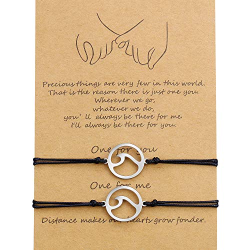 WILLBOND 2 Regalos Pulseras de Coincidente Significado Distancia Promesa Amistad Hecho a Mano para Mejor Amigo Pareja Niña Amante, Pulseras de Cordón Ajustables con 1 Tarjeta de Deseo (Ola) WILLBOND 2 Regalos Pulseras de Coincidente Significado Distancia Promesa Amistad Hecho a Mano para Mejor Amigo Pareja Niña Amante, Pulseras de Cordón Ajustables con 1 Tarjeta de Deseo (Ola)