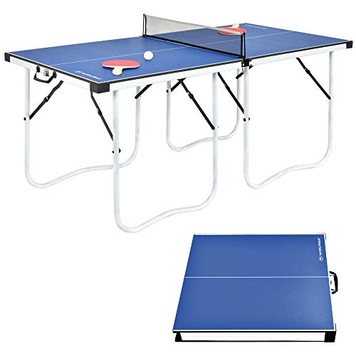 WIN.MAX Mesa de Ping-Pong Mediana, Mesa de Ping-Pong Plegable con Red HBT: 152 x 73 x 67 cm, Placa TT para Interiores y Exteriores, Azul WIN.MAX Mesa de Ping-Pong Mediana, Mesa de Ping-Pong Plegable con Red HBT: 152 x 73 x 67 cm, Placa TT para Interiores y Exteriores, Azul