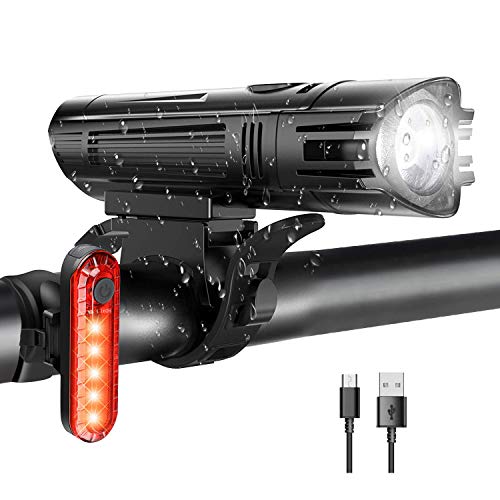 WOTEK Luces para Bicicleta LED Impermeable, Luces Bicicleta Delantera y Trasera Recargable USB, 4 Modos de Lluminación Linterna LED Batería de 2000mA para Ciclismo Carretera y Montaña para la Noche