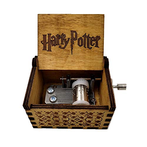 WZZDCaja De Música con Manivela Tallada En Madera Maciza Regalo Caja De Música Hecha A Mano De Madera Retro Multipista Harry Potter