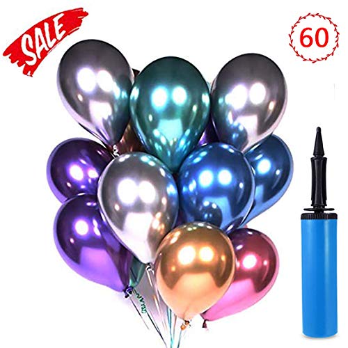 Xchingwan Globos de Fiesta 60 Piezas 12 Pulgadas Látex Globos metálicos Globos de cumpleaños Globos Brillantes de Helio Decoración de la Fiesta Cumpleaños de Bodas Compatible Fiesta de Navidad