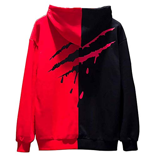 XIAOYAO Hombre Sudadera con Capucha Deportiva Manga Larga Hoodie Casual Camisa de Entrenamiento (S, Rojo Negro 2)