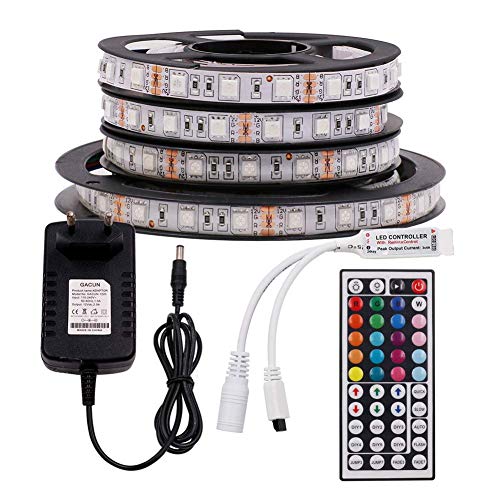 XUNATA 12V Tiras LED RGB 5050 SMD 300 LEDs Para TV Tira de Luces LED Kit Completo con control remoto de 44 teclas (No impermeable, 2m 120LEDs) XUNATA 12V Tiras LED RGB 5050 SMD 300 LEDs Para TV Tira de Luces LED Kit Completo con control remoto de 44 teclas (No impermeable, 2m 120LEDs)