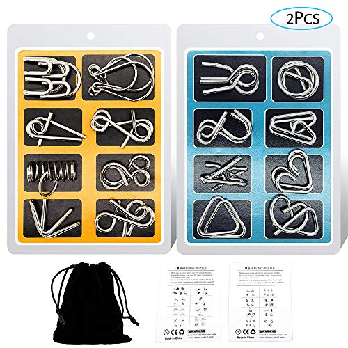 YGZN Metal Wire Puzzle Set de 16, Metal Puzzles Educativos Niños y Adolescentes Juguetes Educativos (Blue-Yellow)