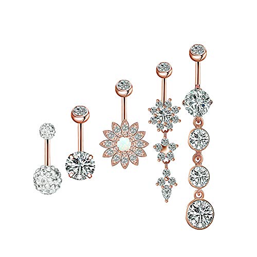 Yisily Rosa De Oro Mujeres Moda Ombligo Anillo Shinny Circón Joyería Piercing del Vientre Multi Función Anillos del Ombligo del Vientre Piercing Adornos para El Partido, 1set Yisily Rosa De Oro Mujeres Moda Ombligo Anillo Shinny Circón Joyería Piercing del Vientre Multi Función Anillos del Ombligo del Vientre Piercing Adornos para El Partido, 1set