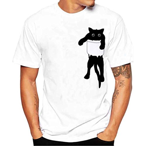 Yvelands Cute Cat Printing Tees Shirt Hombres Moda Informal O-Cuello Slim WhiteT-Shirts Blusa Manga Corta Tops Vacaciones Playa Verano, Liquidación Barato! (Blanco, S)