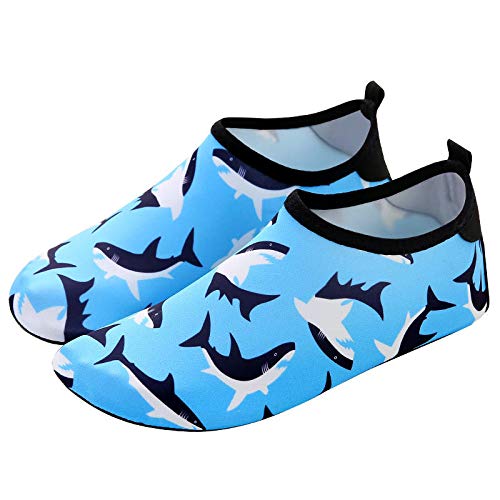 Zapatillas Antideslizantes de río para Hombres y Mujeres, Zapatos de Snorkel para Adultos, de Fondo Suave, Zapatos de Playa de Secado rápido@Azul Tiburon_32-33 (18.3-19.3cm)