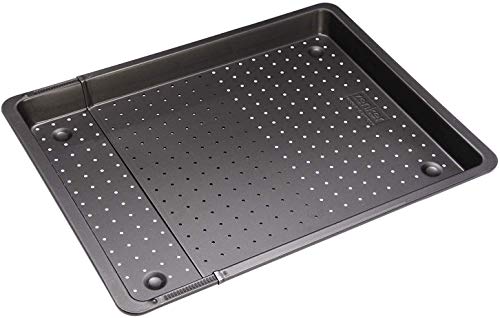 Zenker Bandeja Horno Universal Antiadherente Extensible Perforada de Acero con Revestimiento Teflon para Pizza, empanada, Negro, 37,5-52x33x3cm