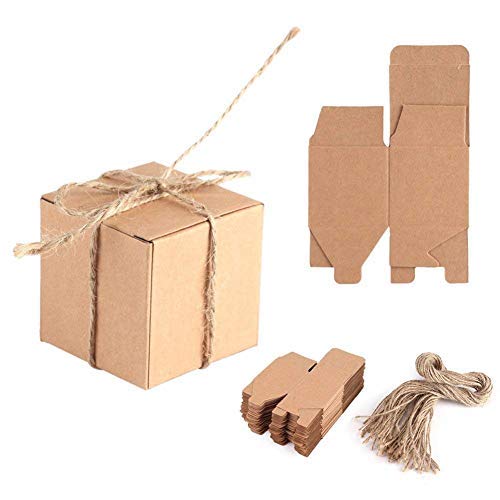 Zerodis 50pcs Cajas de Cartón Kraft para, 5x5x5cm Cajas de Papel Kraft de Caramelo Dulces, Papel Kraft con Cuerda de Yute