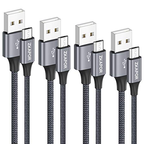 ZKAPOR Cable Micro USB, [4Pack 3m 2m 1m 0.3m] Cargador Micro USB Carga Rápida Trenzado de Nylon per Android Galaxy S7/S6/S5/J5/J7, Redmi Note 5/6, Huawei, Kindle, Nexus, PS4 - Gris