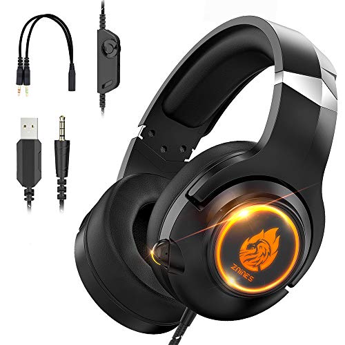 Znines Cascos PS4, para PS4, PS5, Xbox One, Nintendo Switch, PC, Mac, Ordenador portátil, Auriculares para Juegos con micrófono y luz LED, Envolvente, Orejeras Suaves, Negro